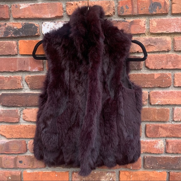 Adrienne Landau slim rabbit fur vest M Merlot - Picture 3 of 11